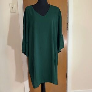 Women's V-Neck Ruffle Sleeve Tunic Top - Deep Green
